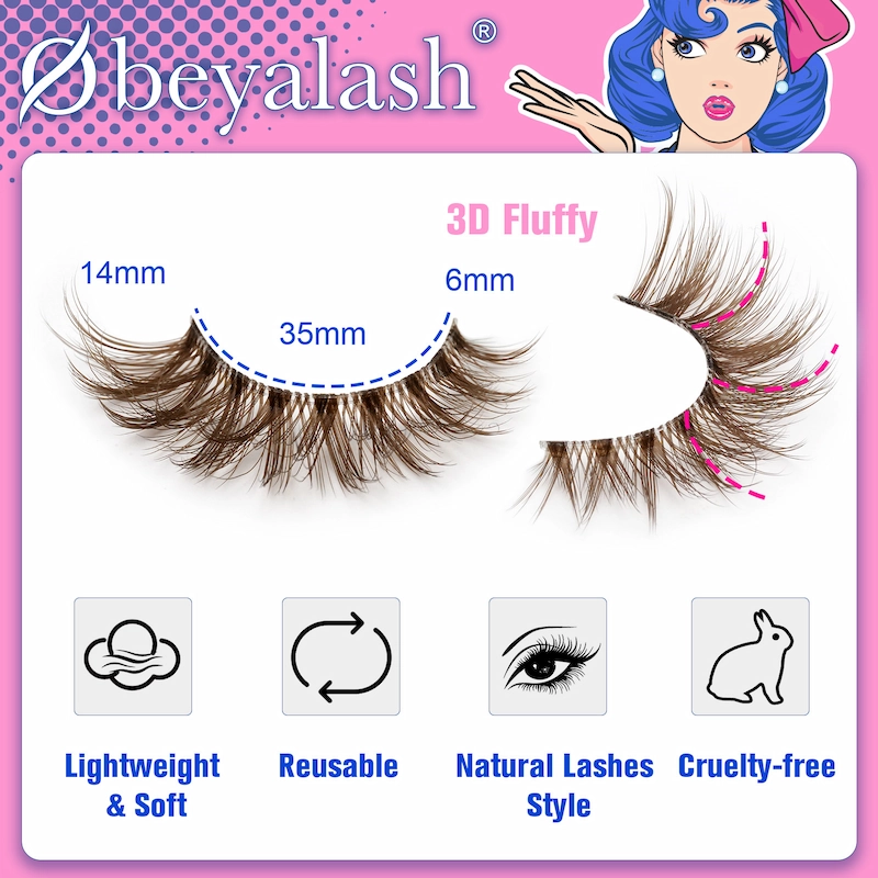 Obeya Brown Color Strip Lashes With Invisible Clear Band Hot Selling Style 3D Effect Look